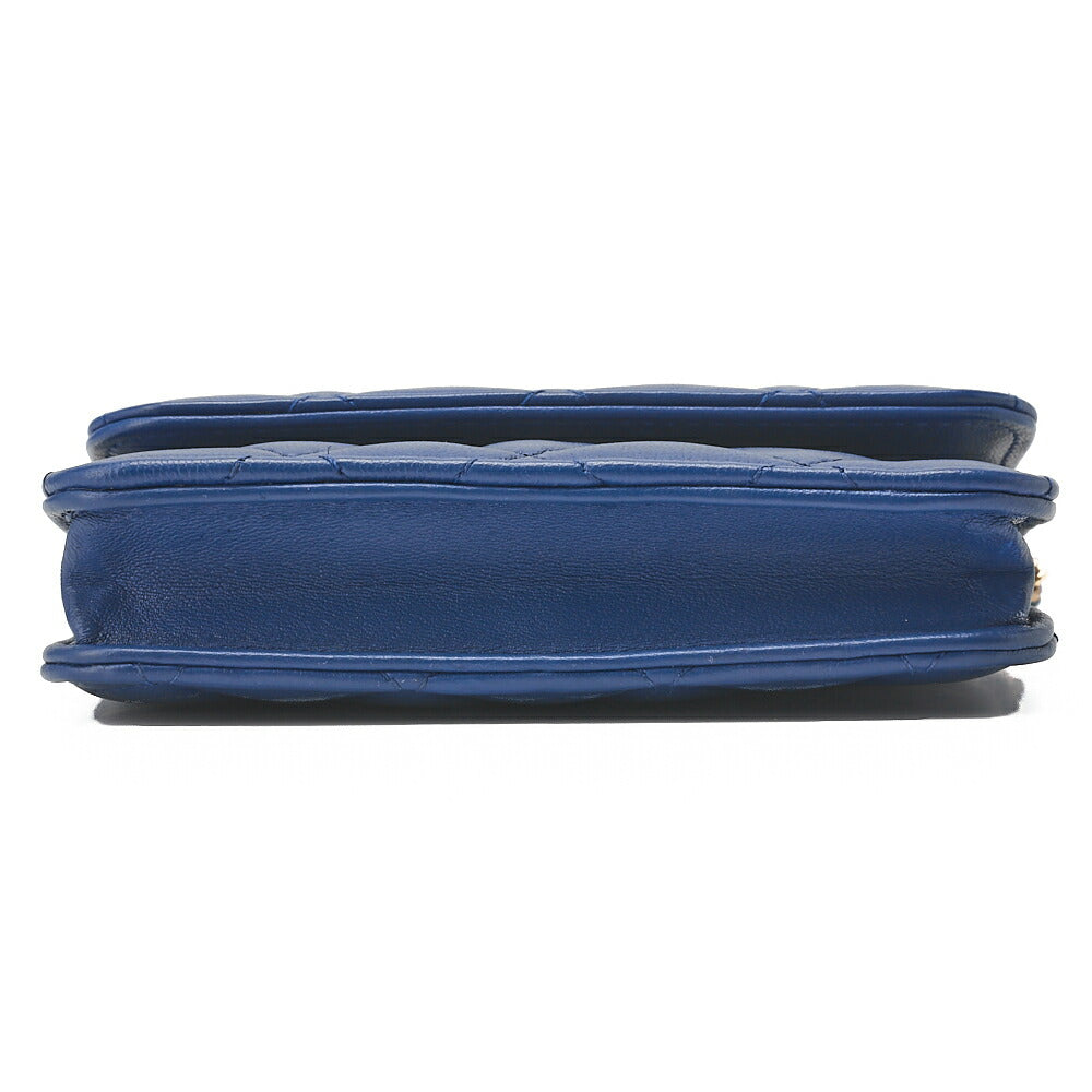 CHANEL Lambskin Mini Matelasse 12cm Single Chain Coin Case Blue Gold-Tone Hardware, Pre-Owned