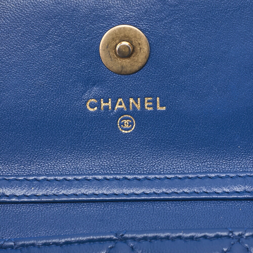 CHANEL Lambskin Mini Matelasse 12cm Single Chain Coin Case Blue Gold-Tone Hardware, Pre-Owned