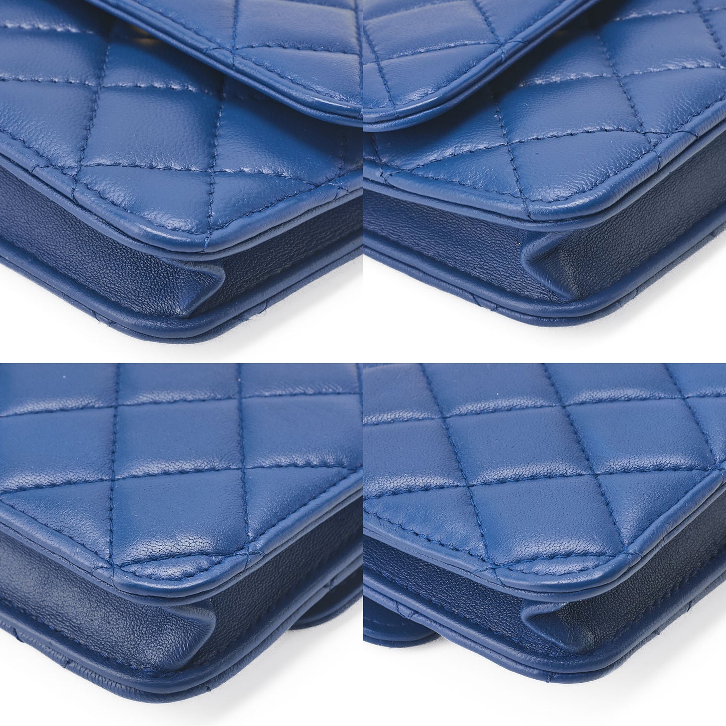 CHANEL Lambskin Mini Matelasse 12cm Single Chain Coin Case Blue Gold-Tone Hardware, Pre-Owned