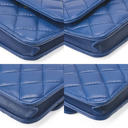 CHANEL Lambskin Mini Matelasse 12cm Single Chain Coin Case Blue Gold-Tone Hardware, Pre-Owned