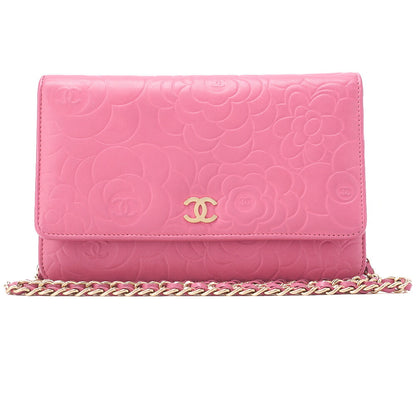 CHANEL Shoulder Bag Chain Wallet Lambskin Pink Gold-Tone Hardware, Pre-Owned