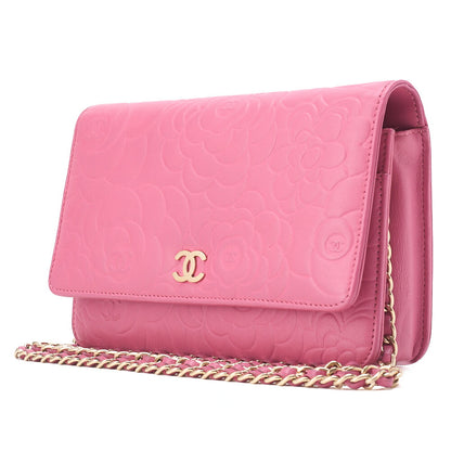 CHANEL Shoulder Bag Chain Wallet Lambskin Pink Gold-Tone Hardware, Pre-Owned