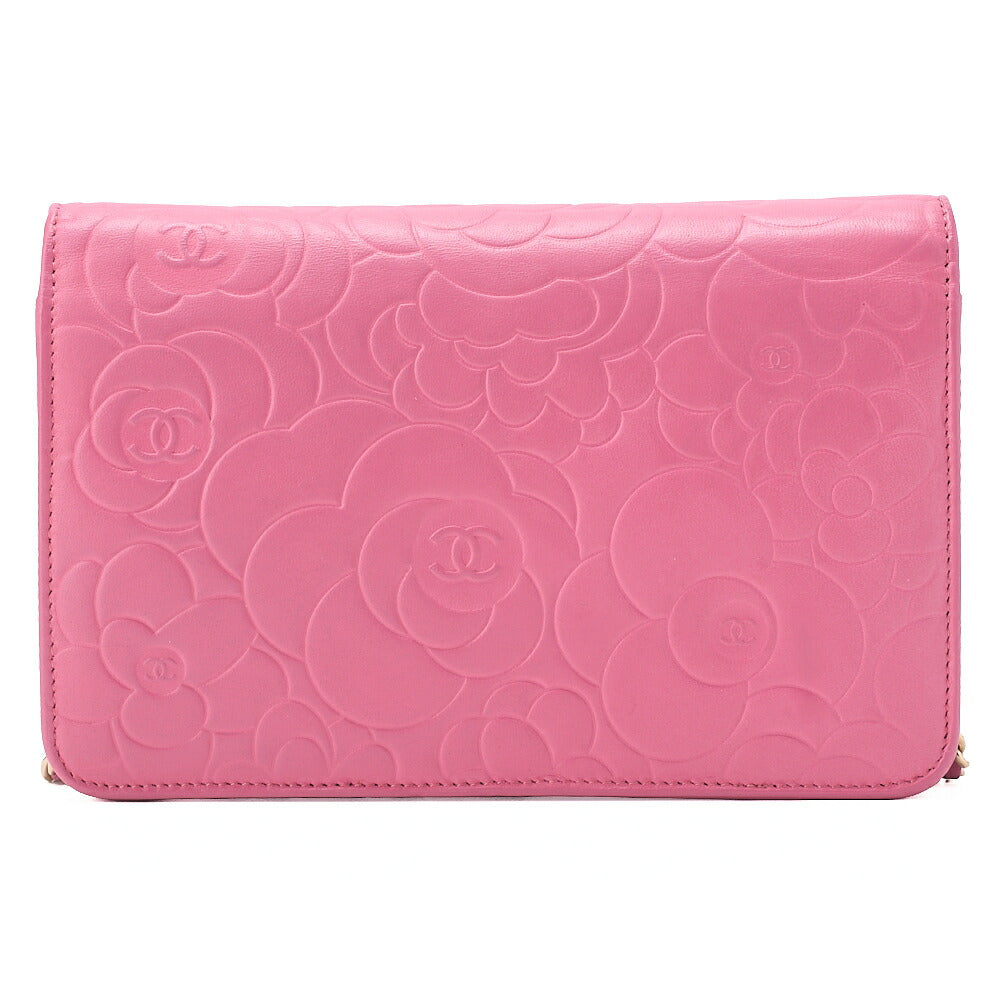 CHANEL Shoulder Bag Chain Wallet Lambskin Pink Gold-Tone Hardware, Pre-Owned