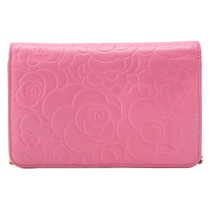 CHANEL Shoulder Bag Chain Wallet Lambskin Pink Gold-Tone Hardware, Pre-Owned