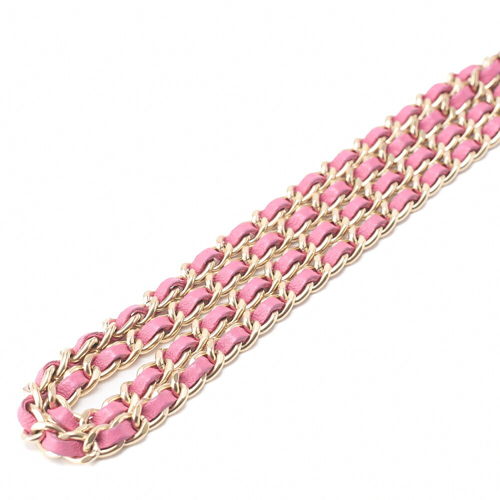 CHANEL Shoulder Bag Chain Wallet Lambskin Pink Gold-Tone Hardware, Pre-Owned
