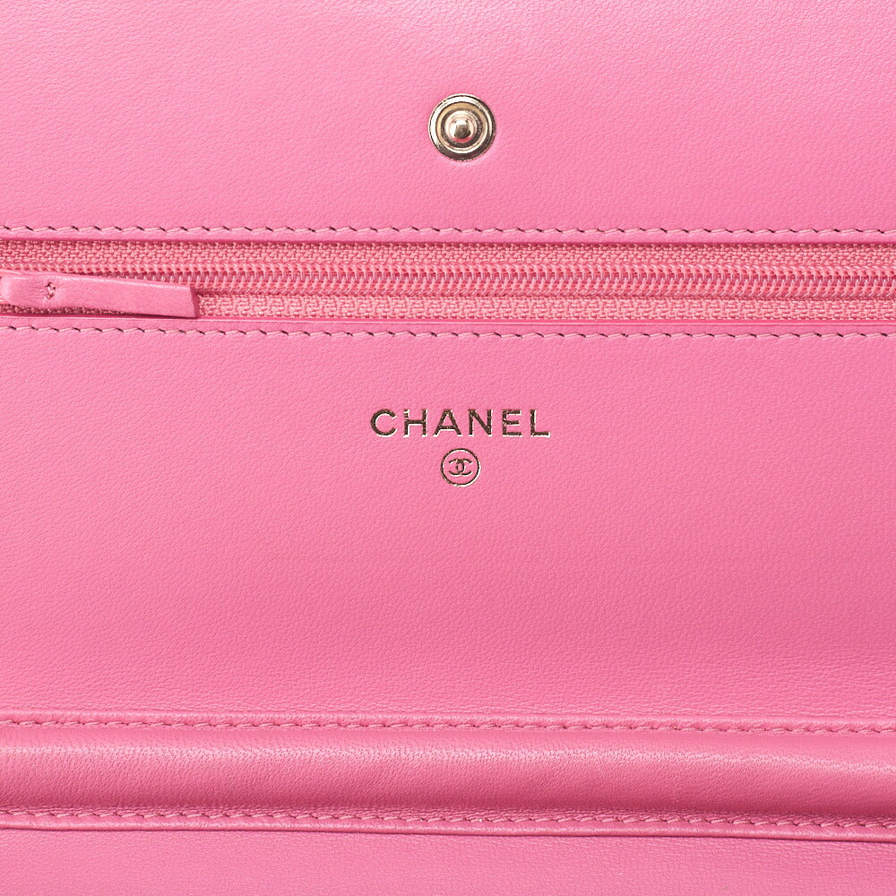 CHANEL Shoulder Bag Chain Wallet Lambskin Pink Gold-Tone Hardware, Pre-Owned