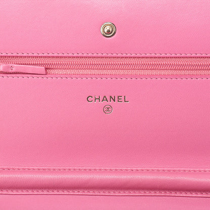 CHANEL Shoulder Bag Chain Wallet Lambskin Pink Gold-Tone Hardware, Pre-Owned