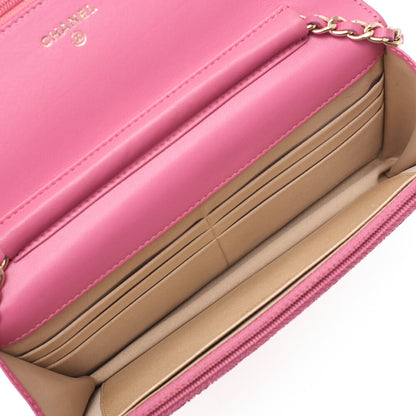 CHANEL Shoulder Bag Chain Wallet Lambskin Pink Gold-Tone Hardware, Pre-Owned
