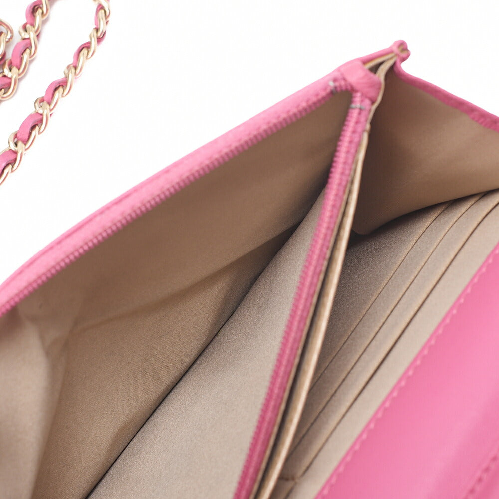 CHANEL Shoulder Bag Chain Wallet Lambskin Pink Gold-Tone Hardware, Pre-Owned