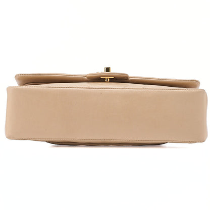 CHANEL Lambskin V Stitch W Flap 25cm Chain Shoulder Beige Gold-Tone Hardware, Pre-Owned