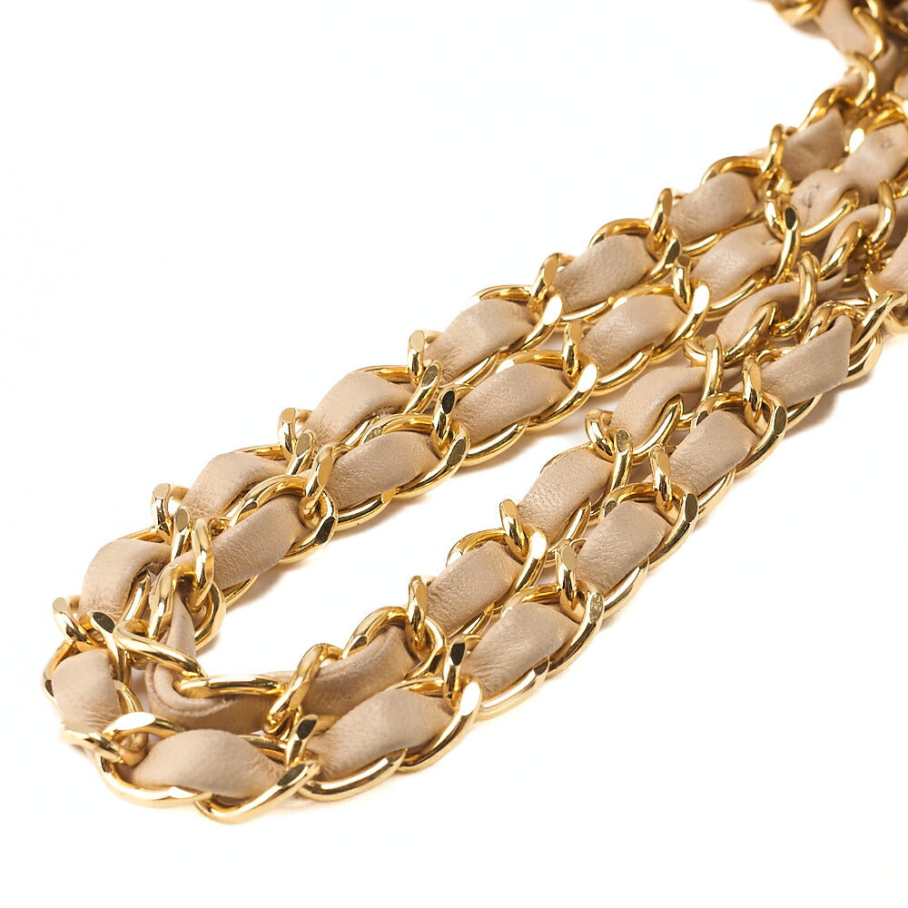 CHANEL Lambskin V Stitch W Flap 25cm Chain Shoulder Beige Gold-Tone Hardware, Pre-Owned