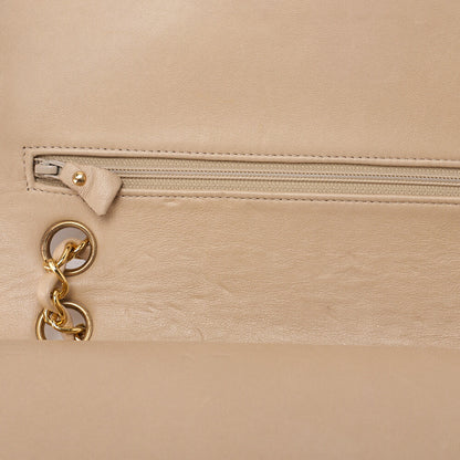 CHANEL Lambskin V Stitch W Flap 25cm Chain Shoulder Beige Gold-Tone Hardware, Pre-Owned