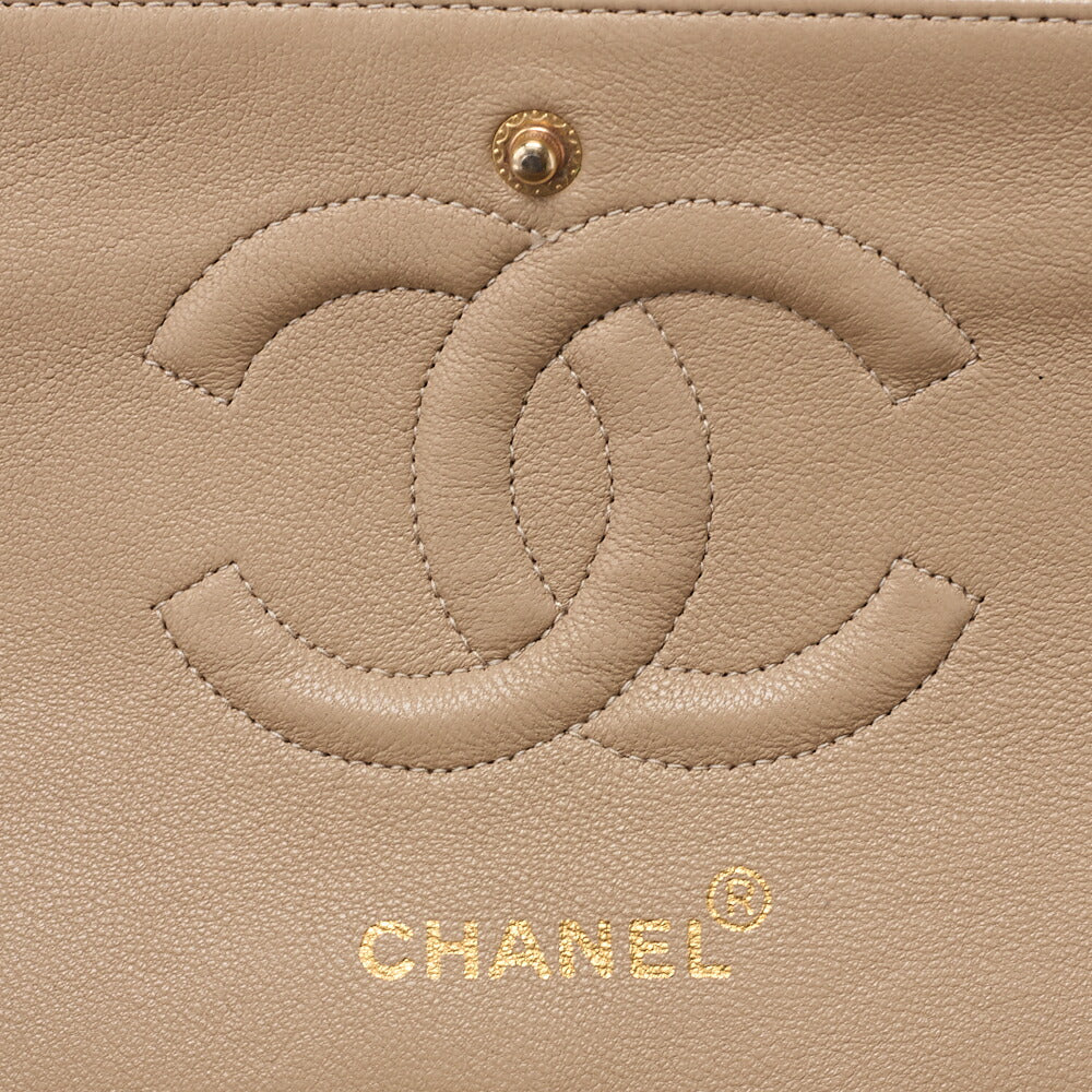 CHANEL Lambskin V Stitch W Flap 25cm Chain Shoulder Beige Gold-Tone Hardware, Pre-Owned
