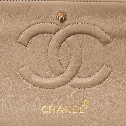CHANEL Lambskin V Stitch W Flap 25cm Chain Shoulder Beige Gold-Tone Hardware, Pre-Owned