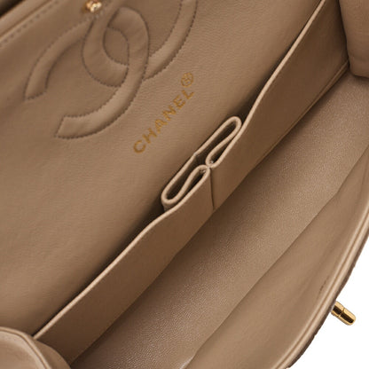 CHANEL Lambskin V Stitch W Flap 25cm Chain Shoulder Beige Gold-Tone Hardware, Pre-Owned