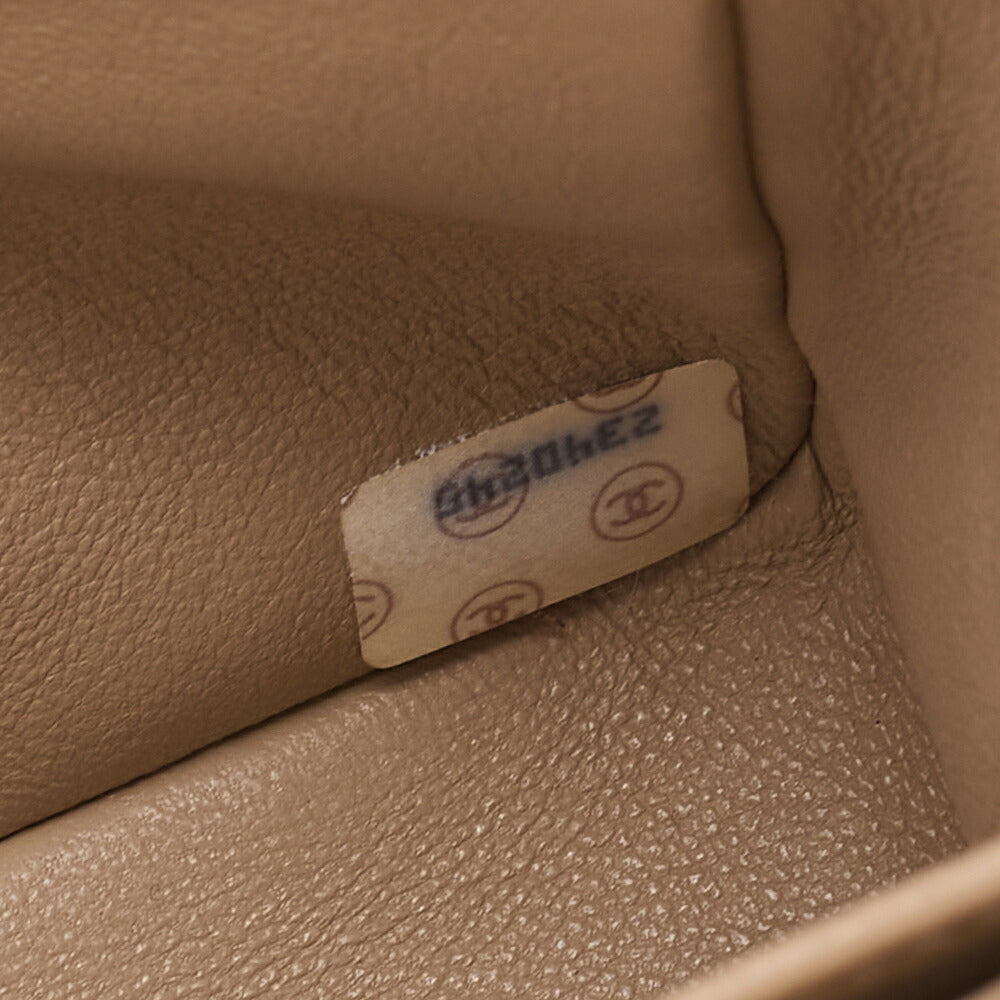 CHANEL Lambskin V Stitch W Flap 25cm Chain Shoulder Beige Gold-Tone Hardware, Pre-Owned