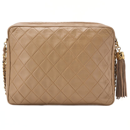 CHANEL Chain Shoulder Bag Matelasse Outside Flap Fringe Chain Shoulder Lambskin Beige Gold-Tone Hardware, Pre-Owned