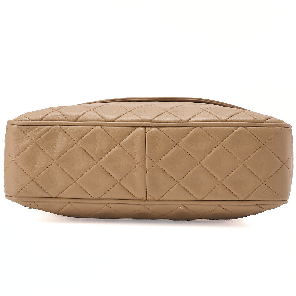 CHANEL Chain Shoulder Bag Matelasse Outside Flap Fringe Chain Shoulder Lambskin Beige Gold-Tone Hardware, Pre-Owned