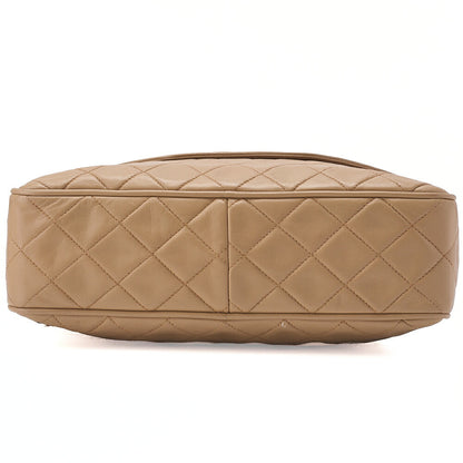 CHANEL Chain Shoulder Bag Matelasse Outside Flap Fringe Chain Shoulder Lambskin Beige Gold-Tone Hardware, Pre-Owned