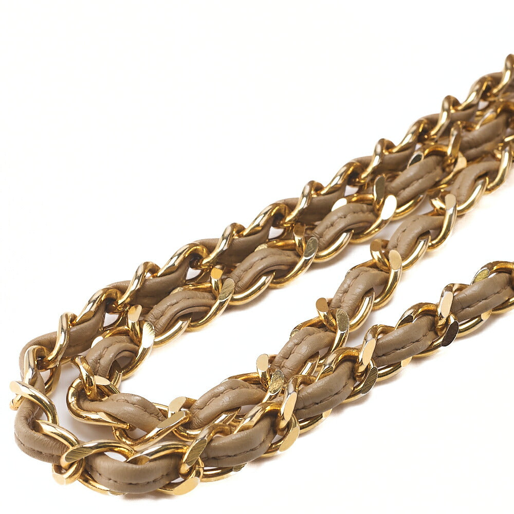 CHANEL Chain Shoulder Bag Matelasse Outside Flap Fringe Chain Shoulder Lambskin Beige Gold-Tone Hardware, Pre-Owned