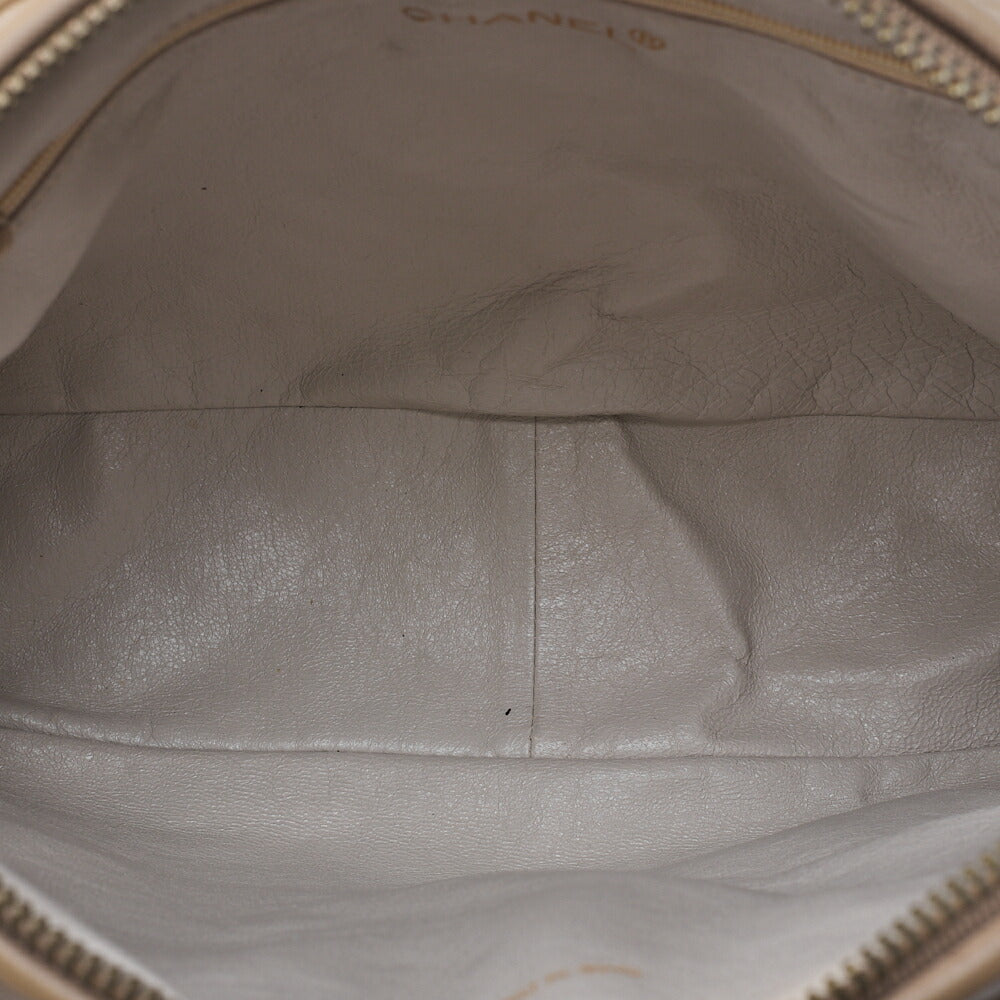 CHANEL Chain Shoulder Bag Matelasse Outside Flap Fringe Chain Shoulder Lambskin Beige Gold-Tone Hardware, Pre-Owned