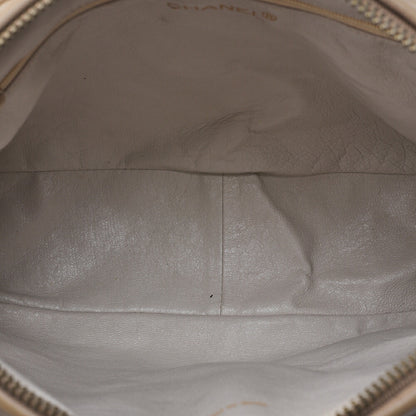 CHANEL Chain Shoulder Bag Matelasse Outside Flap Fringe Chain Shoulder Lambskin Beige Gold-Tone Hardware, Pre-Owned