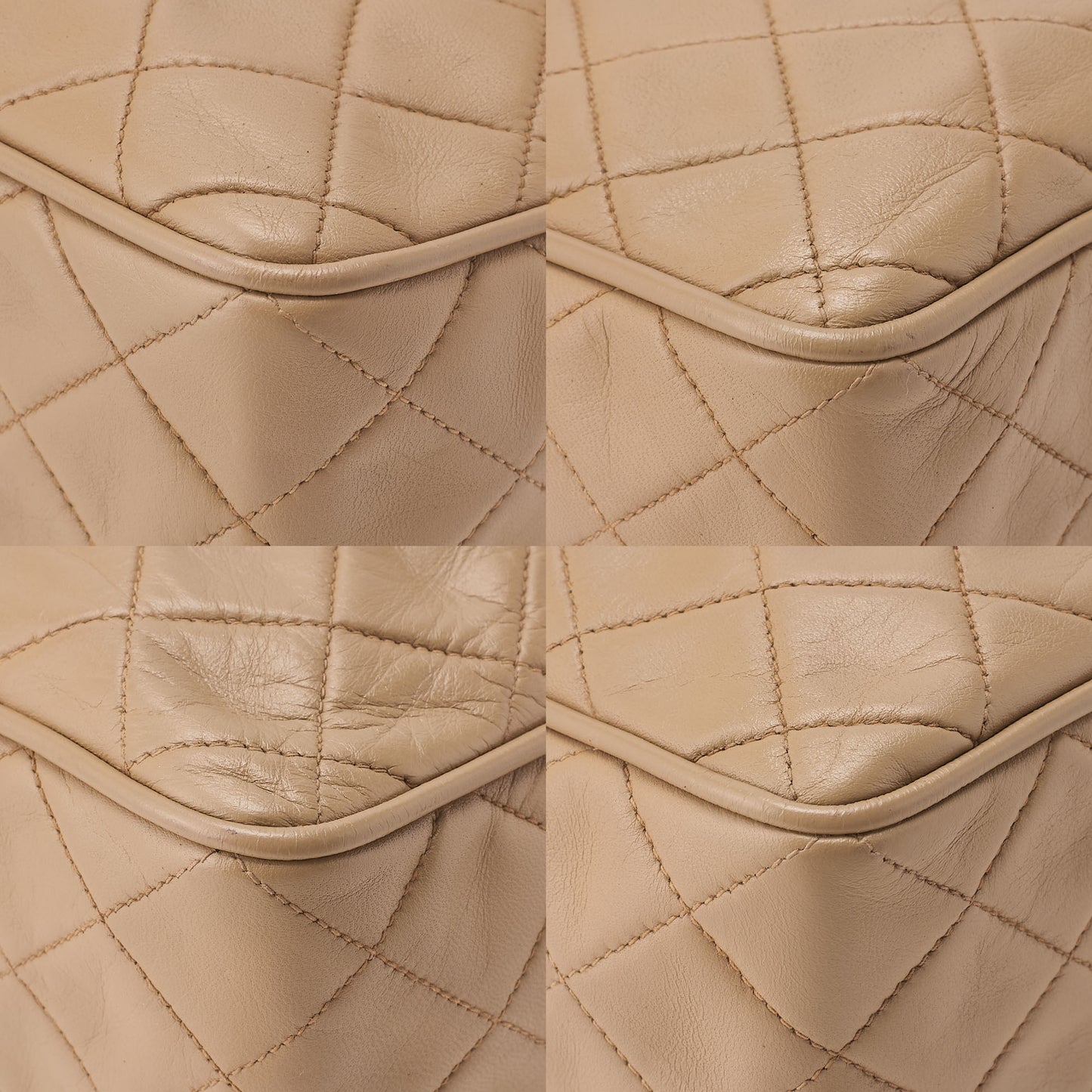 CHANEL Chain Shoulder Bag Matelasse Outside Flap Fringe Chain Shoulder Lambskin Beige Gold-Tone Hardware, Pre-Owned