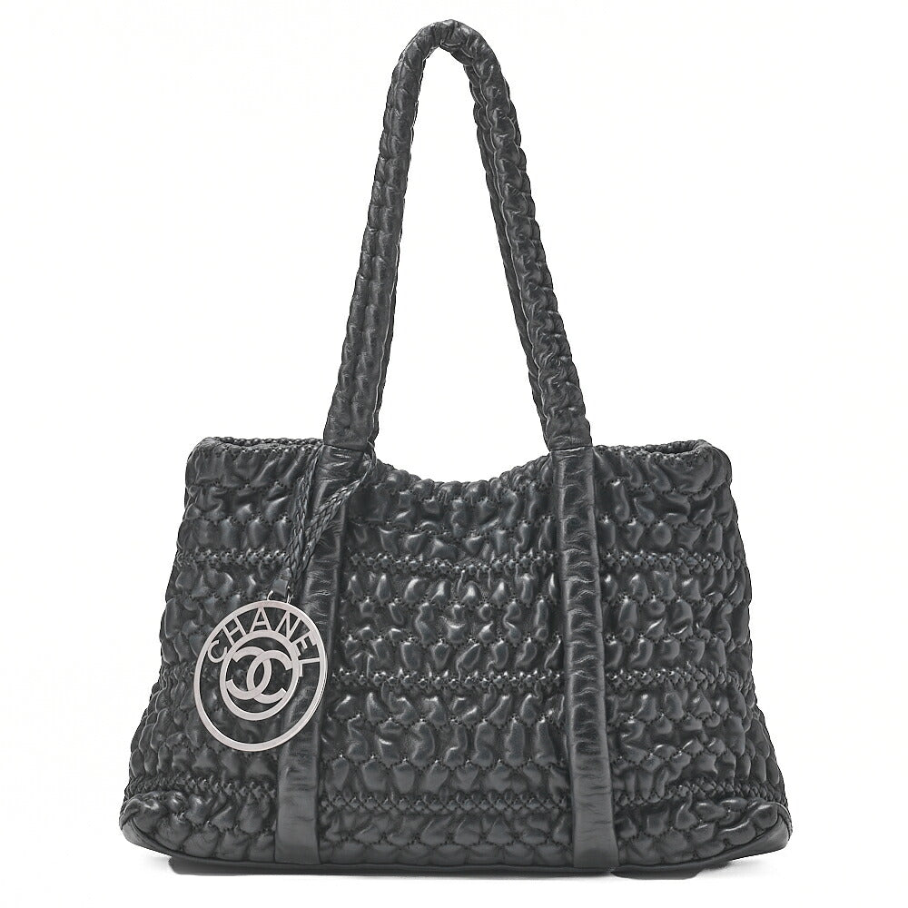 CHANEL Lambskin Bubble Quilt Coco Charm Shoulder Black Silver-Tone Hardware, Pre-Owned