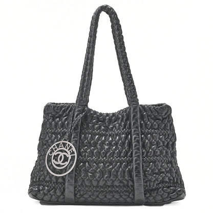 CHANEL Lambskin Bubble Quilt Coco Charm Shoulder Black Silver-Tone Hardware, Pre-Owned