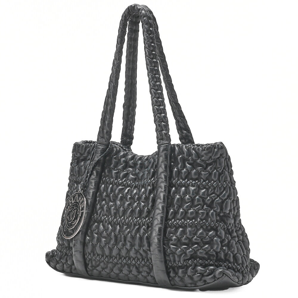 CHANEL Lambskin Bubble Quilt Coco Charm Shoulder Black Silver-Tone Hardware, Pre-Owned