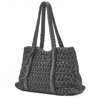 CHANEL Lambskin Bubble Quilt Coco Charm Shoulder Black Silver-Tone Hardware, Pre-Owned