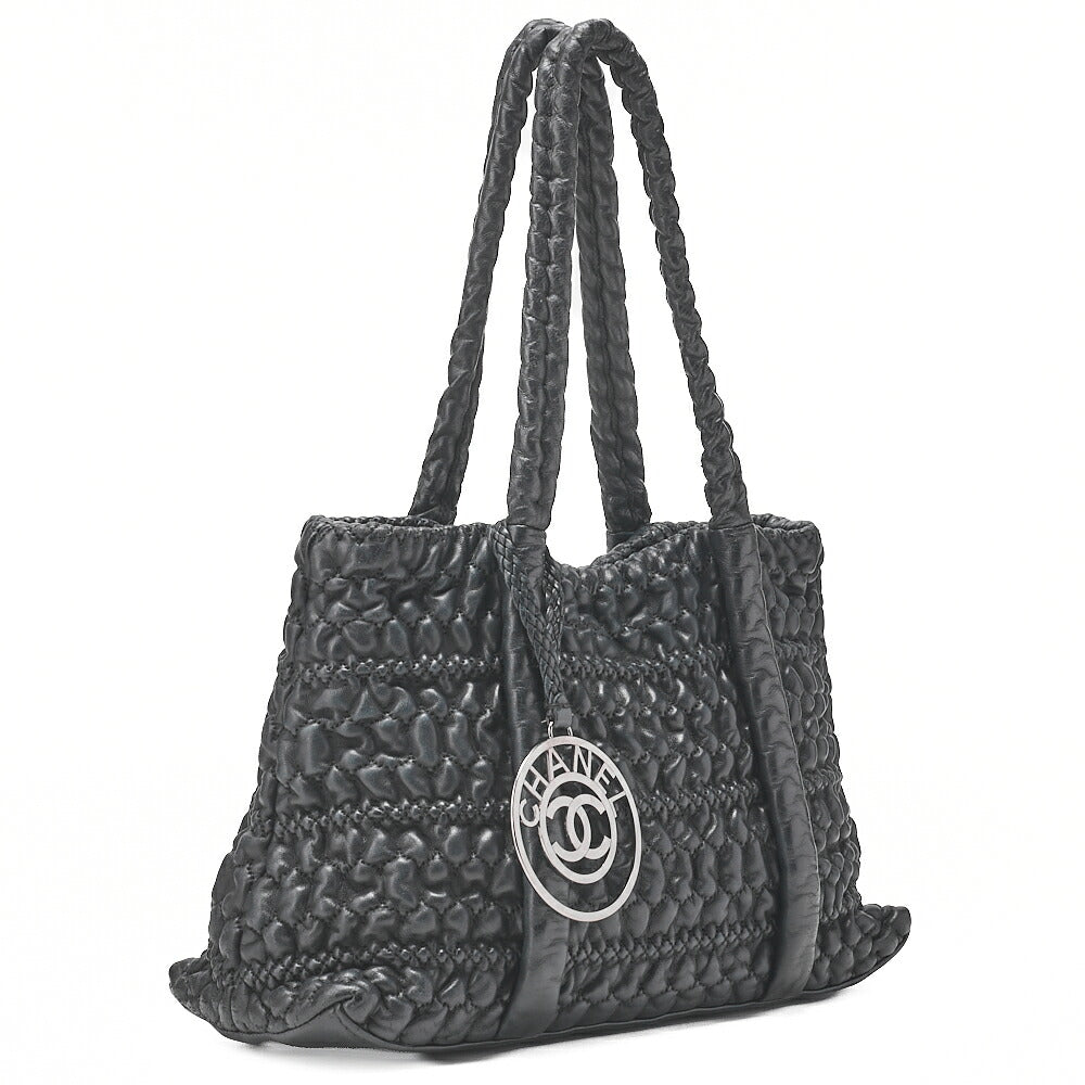 CHANEL Lambskin Bubble Quilt Coco Charm Shoulder Black Silver-Tone Hardware, Pre-Owned