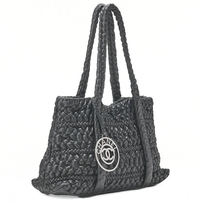 CHANEL Lambskin Bubble Quilt Coco Charm Shoulder Black Silver-Tone Hardware, Pre-Owned