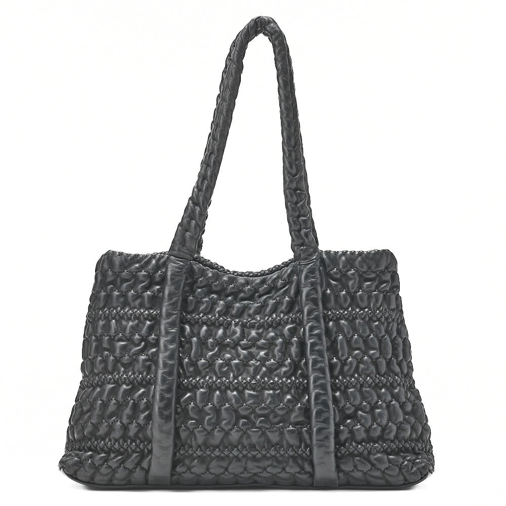 CHANEL Lambskin Bubble Quilt Coco Charm Shoulder Black Silver-Tone Hardware, Pre-Owned