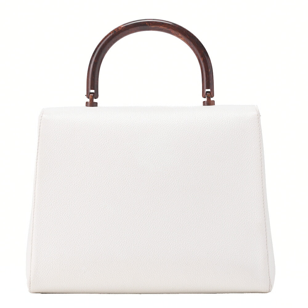 CHANEL Wood Handle Handbag Kelly Shape Wood Pattern Caviar Skin White Gold-Tone Hardware, Pre-Owned