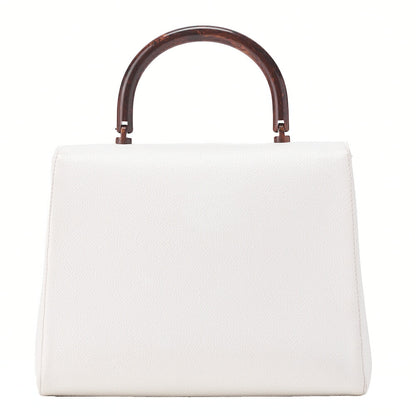 CHANEL Wood Handle Handbag Kelly Shape Wood Pattern Caviar Skin White Gold-Tone Hardware, Pre-Owned