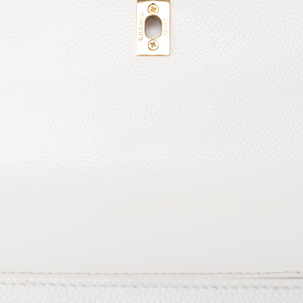 CHANEL Wood Handle Handbag Kelly Shape Wood Pattern Caviar Skin White Gold-Tone Hardware, Pre-Owned