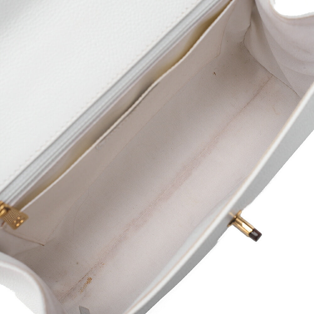 CHANEL Wood Handle Handbag Kelly Shape Wood Pattern Caviar Skin White Gold-Tone Hardware, Pre-Owned