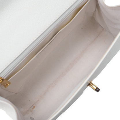 CHANEL Wood Handle Handbag Kelly Shape Wood Pattern Caviar Skin White Gold-Tone Hardware, Pre-Owned