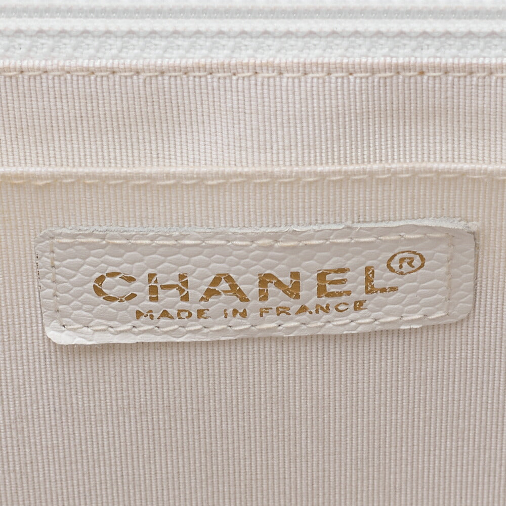 CHANEL Wood Handle Handbag Kelly Shape Wood Pattern Caviar Skin White Gold-Tone Hardware, Pre-Owned