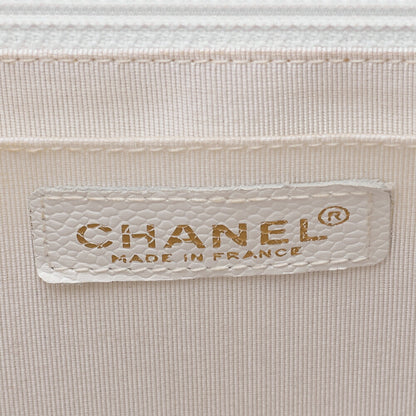 CHANEL Wood Handle Handbag Kelly Shape Wood Pattern Caviar Skin White Gold-Tone Hardware, Pre-Owned