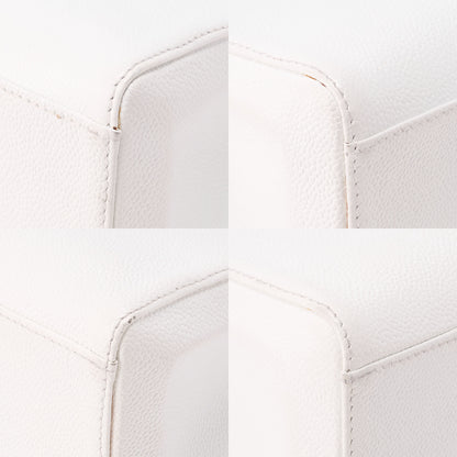 CHANEL Wood Handle Handbag Kelly Shape Wood Pattern Caviar Skin White Gold-Tone Hardware, Pre-Owned