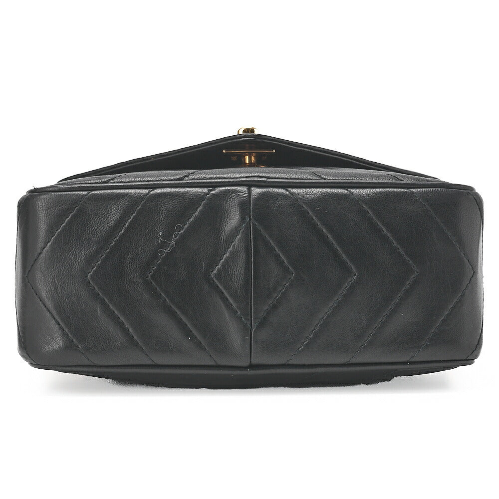 CHANEL Lambskin V-Stitch Flap Fringe Bijou Chain Shoulder Lambskin Black Gold-Tone Hardware, Pre-Owned