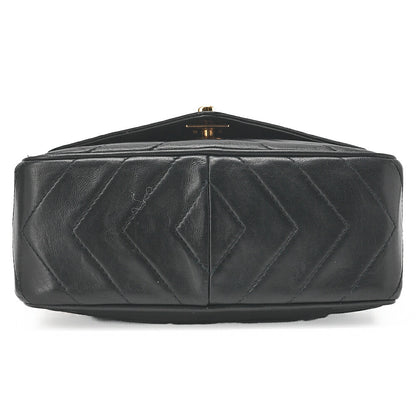 CHANEL Lambskin V-Stitch Flap Fringe Bijou Chain Shoulder Lambskin Black Gold-Tone Hardware, Pre-Owned