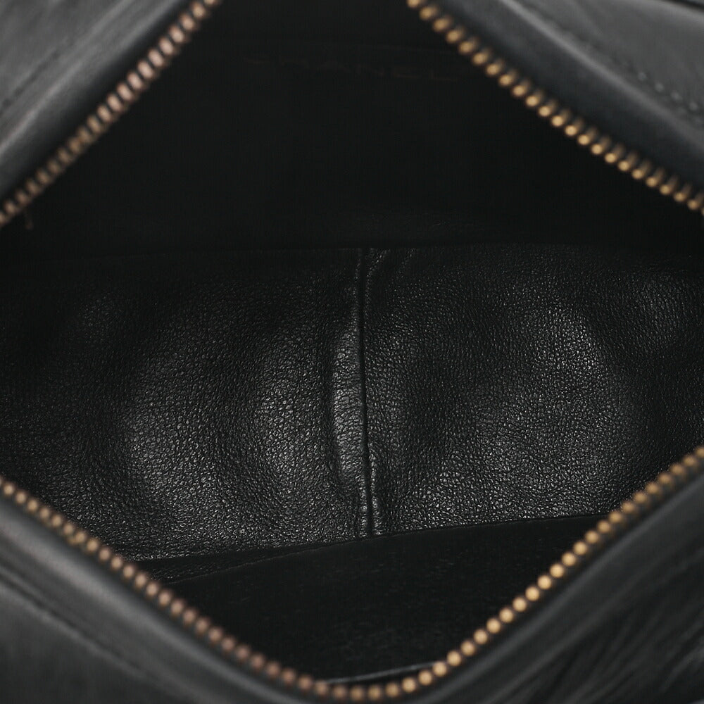 CHANEL Lambskin V-Stitch Flap Fringe Bijou Chain Shoulder Lambskin Black Gold-Tone Hardware, Pre-Owned