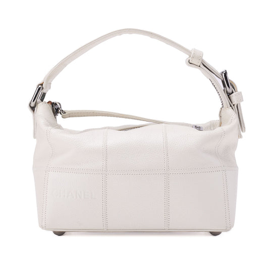 CHANEL Caviar Skin Chocolate Bar Logo Handbag White Silver-Tone Hardware, Pre-Owned