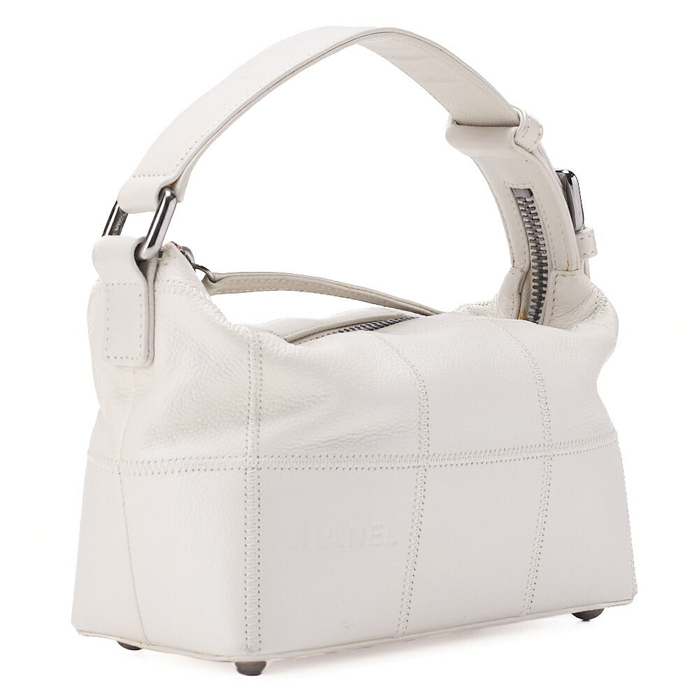 CHANEL Caviar Skin Chocolate Bar Logo Handbag White Silver-Tone Hardware, Pre-Owned