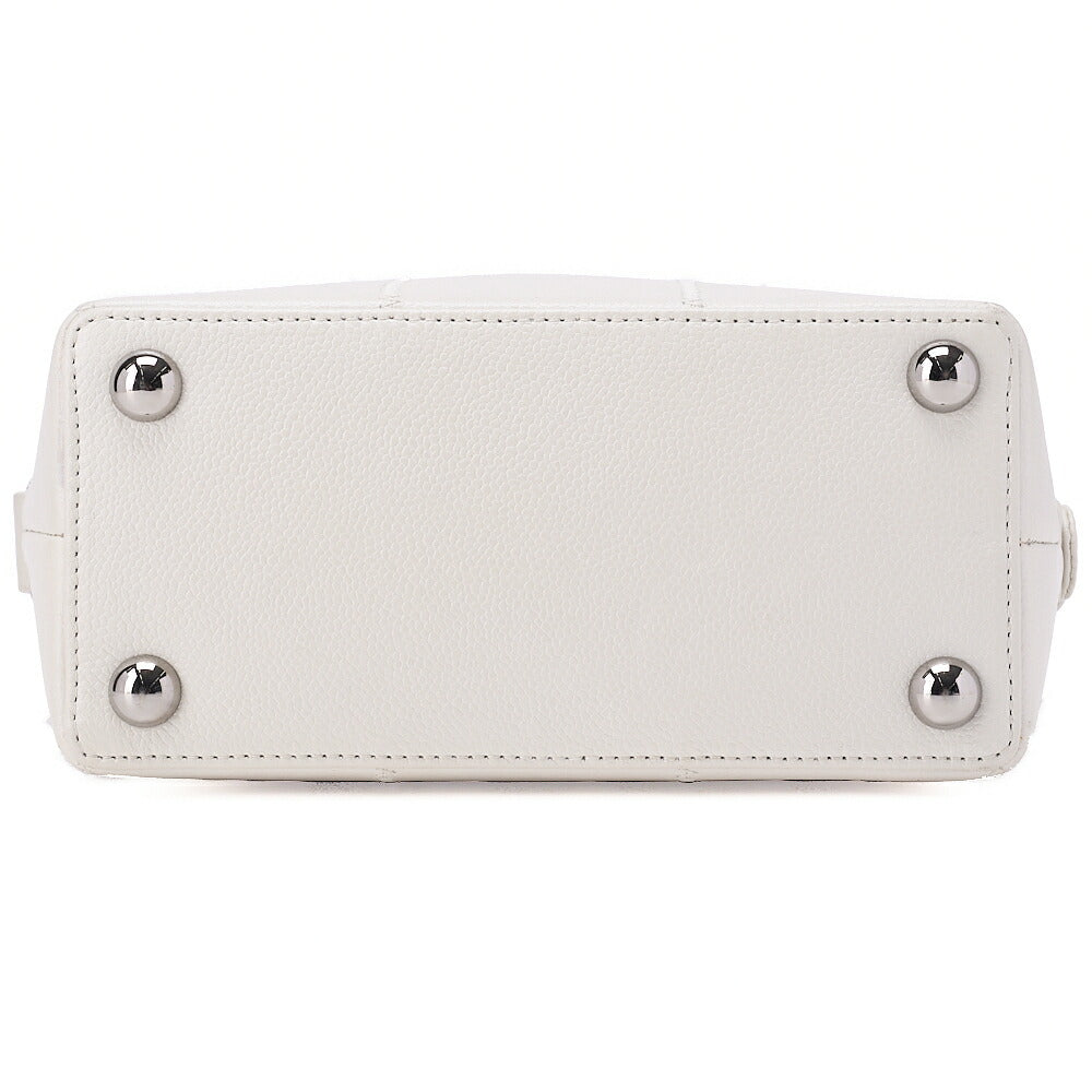 CHANEL Caviar Skin Chocolate Bar Logo Handbag White Silver-Tone Hardware, Pre-Owned