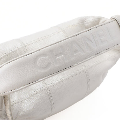 CHANEL Caviar Skin Chocolate Bar Logo Handbag White Silver-Tone Hardware, Pre-Owned