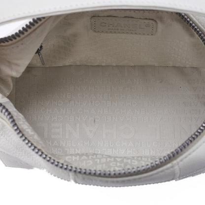 CHANEL Caviar Skin Chocolate Bar Logo Handbag White Silver-Tone Hardware, Pre-Owned